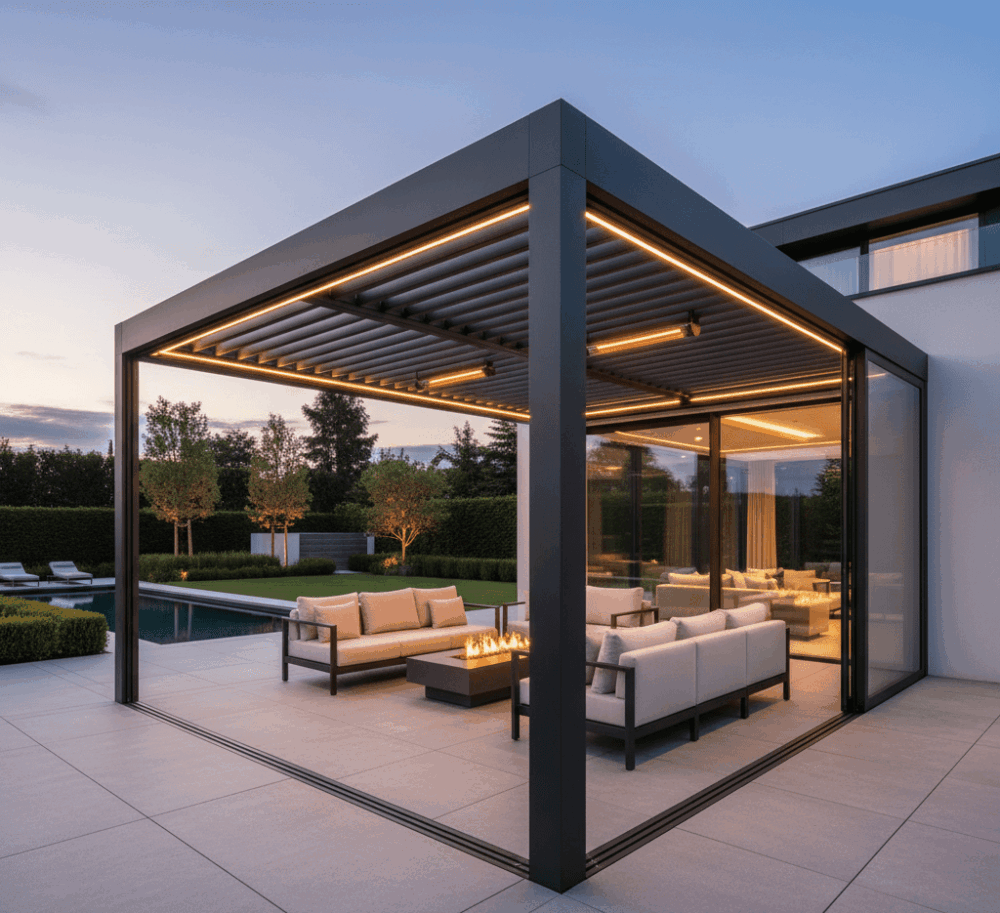 diseño de pergolas marquesinas, con vidrio aluminio por vekoconcept